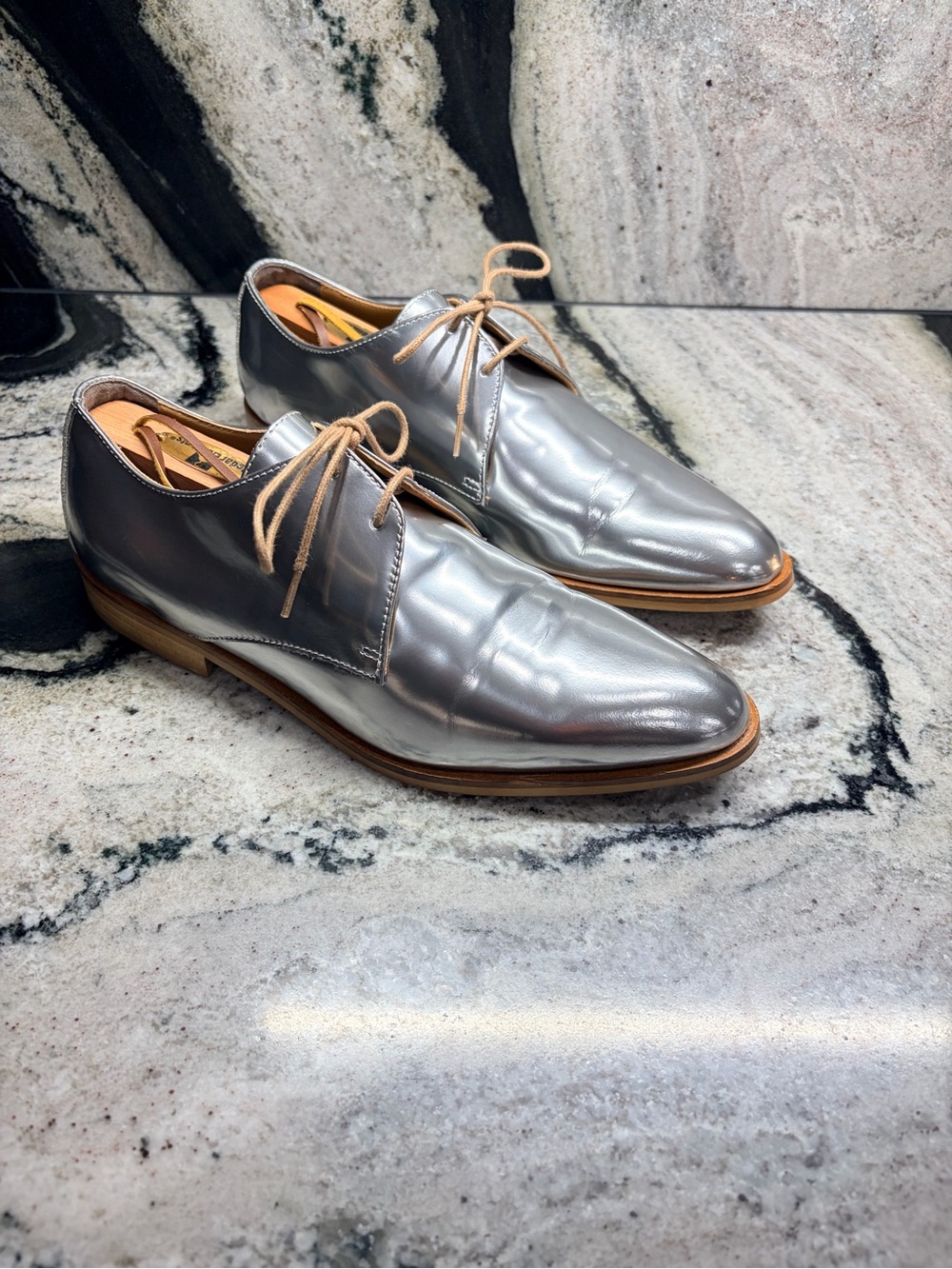 Everlane Women’s Metallic Silver Leather Oxfords Size 7.5 Made Italy